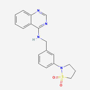 molecular formula C18H18N4O2S B6932834 N-[[3-(1,1-dioxo-1,2-thiazolidin-2-yl)phenyl]methyl]quinazolin-4-amine 