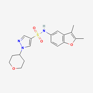 molecular formula C18H21N3O4S B6933170 N-(2,3-dimethyl-1-benzofuran-5-yl)-1-(oxan-4-yl)pyrazole-4-sulfonamide 