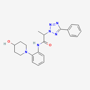 molecular formula C21H24N6O2 B6933230 N-[2-(4-hydroxypiperidin-1-yl)phenyl]-2-(5-phenyltetrazol-2-yl)propanamide 