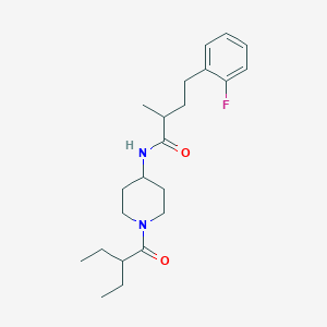 molecular formula C22H33FN2O2 B6933242 N-[1-(2-ethylbutanoyl)piperidin-4-yl]-4-(2-fluorophenyl)-2-methylbutanamide 