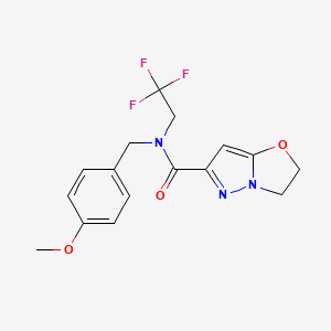 molecular formula C16H16F3N3O3 B6933245 N-[(4-methoxyphenyl)methyl]-N-(2,2,2-trifluoroethyl)-2,3-dihydropyrazolo[5,1-b][1,3]oxazole-6-carboxamide 
