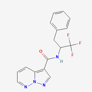 molecular formula C16H13F3N4O B6933276 N-(1,1,1-trifluoro-3-phenylpropan-2-yl)pyrazolo[1,5-b]pyridazine-3-carboxamide 