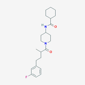 molecular formula C23H33FN2O2 B6933331 N-[1-[4-(3-fluorophenyl)-2-methylbutanoyl]piperidin-4-yl]cyclohexanecarboxamide 