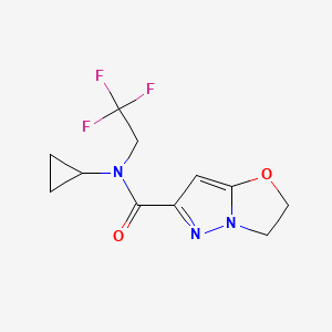 molecular formula C11H12F3N3O2 B6933336 N-cyclopropyl-N-(2,2,2-trifluoroethyl)-2,3-dihydropyrazolo[5,1-b][1,3]oxazole-6-carboxamide 