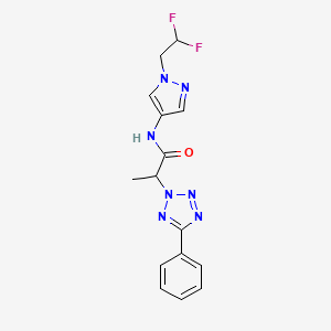molecular formula C15H15F2N7O B6933406 N-[1-(2,2-difluoroethyl)pyrazol-4-yl]-2-(5-phenyltetrazol-2-yl)propanamide 
