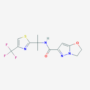 molecular formula C13H13F3N4O2S B6933463 N-[2-[4-(trifluoromethyl)-1,3-thiazol-2-yl]propan-2-yl]-2,3-dihydropyrazolo[5,1-b][1,3]oxazole-6-carboxamide 