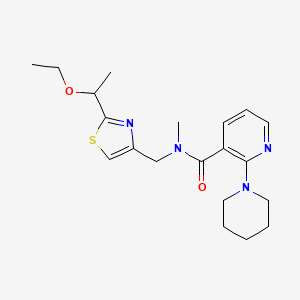 molecular formula C20H28N4O2S B6933473 N-[[2-(1-ethoxyethyl)-1,3-thiazol-4-yl]methyl]-N-methyl-2-piperidin-1-ylpyridine-3-carboxamide 