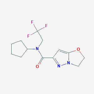 molecular formula C13H16F3N3O2 B6933518 N-cyclopentyl-N-(2,2,2-trifluoroethyl)-2,3-dihydropyrazolo[5,1-b][1,3]oxazole-6-carboxamide 