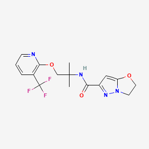 molecular formula C16H17F3N4O3 B6933602 N-[2-methyl-1-[3-(trifluoromethyl)pyridin-2-yl]oxypropan-2-yl]-2,3-dihydropyrazolo[5,1-b][1,3]oxazole-6-carboxamide 