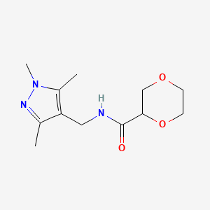 molecular formula C12H19N3O3 B6933679 N-[(1,3,5-trimethylpyrazol-4-yl)methyl]-1,4-dioxane-2-carboxamide 