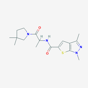 molecular formula C17H24N4O2S B6933700 N-[1-(3,3-dimethylpyrrolidin-1-yl)-1-oxopropan-2-yl]-1,3-dimethylthieno[2,3-c]pyrazole-5-carboxamide 