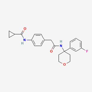 molecular formula C23H25FN2O3 B6933709 N-[4-[2-[[4-(3-fluorophenyl)oxan-4-yl]amino]-2-oxoethyl]phenyl]cyclopropanecarboxamide 