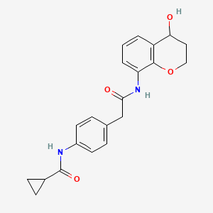 molecular formula C21H22N2O4 B6933866 N-[4-[2-[(4-hydroxy-3,4-dihydro-2H-chromen-8-yl)amino]-2-oxoethyl]phenyl]cyclopropanecarboxamide 