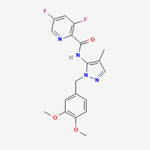 molecular formula C19H18F2N4O3 B6933897 N-[2-[(3,4-dimethoxyphenyl)methyl]-4-methylpyrazol-3-yl]-3,5-difluoropyridine-2-carboxamide 