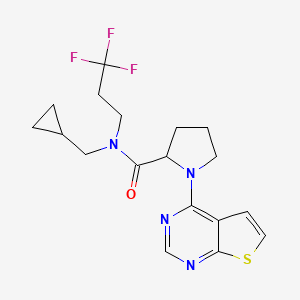 molecular formula C18H21F3N4OS B6934020 N-(cyclopropylmethyl)-1-thieno[2,3-d]pyrimidin-4-yl-N-(3,3,3-trifluoropropyl)pyrrolidine-2-carboxamide 