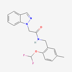 molecular formula C18H17F2N3O2 B6934313 N-[[2-(difluoromethoxy)-5-methylphenyl]methyl]-2-indazol-1-ylacetamide 