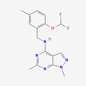 molecular formula C16H17F2N5O B6934323 N-[[2-(difluoromethoxy)-5-methylphenyl]methyl]-1,6-dimethylpyrazolo[3,4-d]pyrimidin-4-amine 
