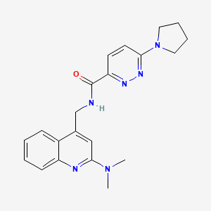 molecular formula C21H24N6O B6934338 N-[[2-(dimethylamino)quinolin-4-yl]methyl]-6-pyrrolidin-1-ylpyridazine-3-carboxamide 