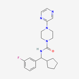 molecular formula C21H26FN5O B6934458 N-[cyclopentyl-(3-fluorophenyl)methyl]-4-pyrazin-2-ylpiperazine-1-carboxamide 