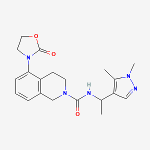 molecular formula C20H25N5O3 B6934553 N-[1-(1,5-dimethylpyrazol-4-yl)ethyl]-5-(2-oxo-1,3-oxazolidin-3-yl)-3,4-dihydro-1H-isoquinoline-2-carboxamide 