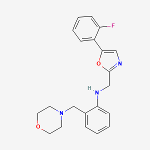 molecular formula C21H22FN3O2 B6934955 N-[[5-(2-fluorophenyl)-1,3-oxazol-2-yl]methyl]-2-(morpholin-4-ylmethyl)aniline 