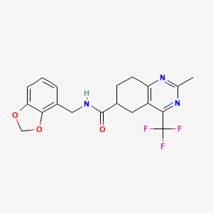 molecular formula C19H18F3N3O3 B6935494 N-(1,3-benzodioxol-4-ylmethyl)-2-methyl-4-(trifluoromethyl)-5,6,7,8-tetrahydroquinazoline-6-carboxamide 