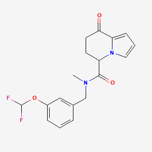 molecular formula C18H18F2N2O3 B6936046 N-[[3-(difluoromethoxy)phenyl]methyl]-N-methyl-8-oxo-6,7-dihydro-5H-indolizine-5-carboxamide 
