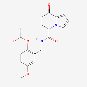 molecular formula C18H18F2N2O4 B6936155 N-[[2-(difluoromethoxy)-5-methoxyphenyl]methyl]-8-oxo-6,7-dihydro-5H-indolizine-5-carboxamide 