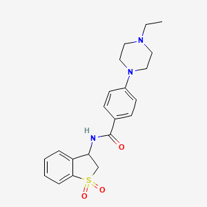 molecular formula C21H25N3O3S B6936532 N-(1,1-dioxo-2,3-dihydro-1-benzothiophen-3-yl)-4-(4-ethylpiperazin-1-yl)benzamide 