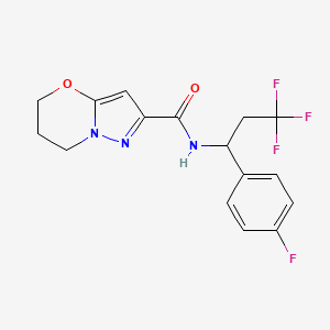molecular formula C16H15F4N3O2 B6936575 N-[3,3,3-trifluoro-1-(4-fluorophenyl)propyl]-6,7-dihydro-5H-pyrazolo[5,1-b][1,3]oxazine-2-carboxamide 