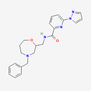 molecular formula C22H25N5O2 B6936606 N-[(4-benzyl-1,4-oxazepan-2-yl)methyl]-6-pyrazol-1-ylpyridine-2-carboxamide 