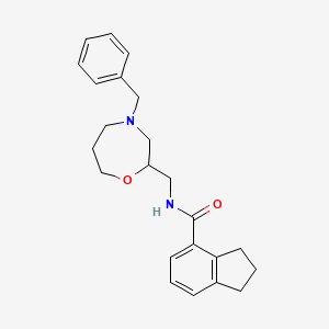 molecular formula C23H28N2O2 B6936621 N-[(4-benzyl-1,4-oxazepan-2-yl)methyl]-2,3-dihydro-1H-indene-4-carboxamide 