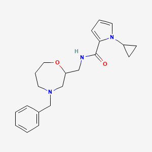 molecular formula C21H27N3O2 B6936660 N-[(4-benzyl-1,4-oxazepan-2-yl)methyl]-1-cyclopropylpyrrole-2-carboxamide 