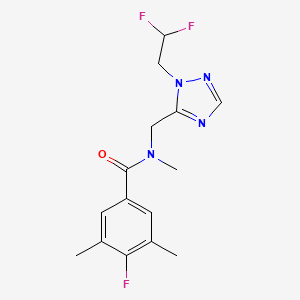 molecular formula C15H17F3N4O B6936817 N-[[2-(2,2-difluoroethyl)-1,2,4-triazol-3-yl]methyl]-4-fluoro-N,3,5-trimethylbenzamide 