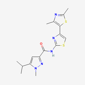 molecular formula C16H19N5OS2 B6937043 N-[4-(2,4-dimethyl-1,3-thiazol-5-yl)-1,3-thiazol-2-yl]-1-methyl-5-propan-2-ylpyrazole-3-carboxamide 