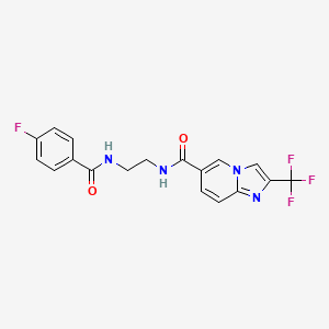 molecular formula C18H14F4N4O2 B6937215 N-[2-[(4-fluorobenzoyl)amino]ethyl]-2-(trifluoromethyl)imidazo[1,2-a]pyridine-6-carboxamide 