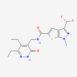 molecular formula C17H19F2N5O2S B6937454 N-[(3,4-diethyl-6-oxo-1H-pyridazin-5-yl)methyl]-3-(difluoromethyl)-1-methylthieno[2,3-c]pyrazole-5-carboxamide 