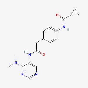 molecular formula C18H21N5O2 B6937633 N-[4-[2-[[4-(dimethylamino)pyrimidin-5-yl]amino]-2-oxoethyl]phenyl]cyclopropanecarboxamide 