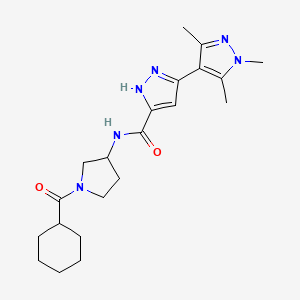 molecular formula C21H30N6O2 B6937638 N-[1-(cyclohexanecarbonyl)pyrrolidin-3-yl]-3-(1,3,5-trimethylpyrazol-4-yl)-1H-pyrazole-5-carboxamide 