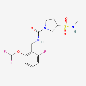 molecular formula C14H18F3N3O4S B6938412 N-[[2-(difluoromethoxy)-6-fluorophenyl]methyl]-3-(methylsulfamoyl)pyrrolidine-1-carboxamide 