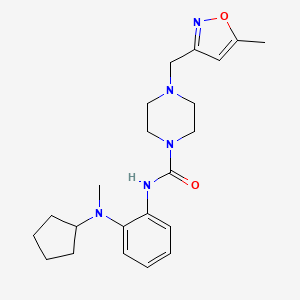molecular formula C22H31N5O2 B6938427 N-[2-[cyclopentyl(methyl)amino]phenyl]-4-[(5-methyl-1,2-oxazol-3-yl)methyl]piperazine-1-carboxamide 