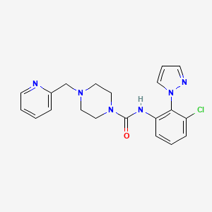 molecular formula C20H21ClN6O B6938439 N-(3-chloro-2-pyrazol-1-ylphenyl)-4-(pyridin-2-ylmethyl)piperazine-1-carboxamide 