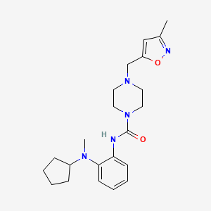 molecular formula C22H31N5O2 B6938476 N-[2-[cyclopentyl(methyl)amino]phenyl]-4-[(3-methyl-1,2-oxazol-5-yl)methyl]piperazine-1-carboxamide 
