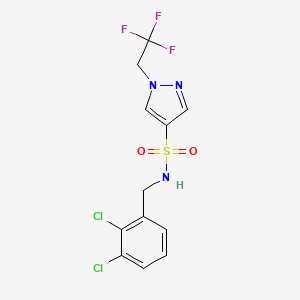 molecular formula C12H10Cl2F3N3O2S B6938655 N-[(2,3-dichlorophenyl)methyl]-1-(2,2,2-trifluoroethyl)pyrazole-4-sulfonamide 