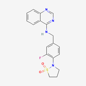 molecular formula C18H17FN4O2S B6938699 N-[[4-(1,1-dioxo-1,2-thiazolidin-2-yl)-3-fluorophenyl]methyl]quinazolin-4-amine 