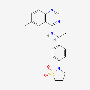 molecular formula C20H22N4O2S B6938722 N-[1-[4-(1,1-dioxo-1,2-thiazolidin-2-yl)phenyl]ethyl]-6-methylquinazolin-4-amine 