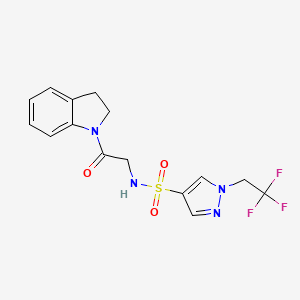 molecular formula C15H15F3N4O3S B6938766 N-[2-(2,3-dihydroindol-1-yl)-2-oxoethyl]-1-(2,2,2-trifluoroethyl)pyrazole-4-sulfonamide 