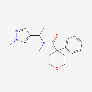 molecular formula C19H25N3O2 B6938776 N-methyl-N-[1-(1-methylpyrazol-4-yl)ethyl]-4-phenyloxane-4-carboxamide 