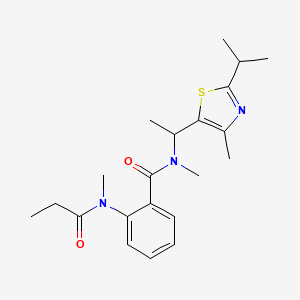 molecular formula C21H29N3O2S B6938852 N-methyl-2-[methyl(propanoyl)amino]-N-[1-(4-methyl-2-propan-2-yl-1,3-thiazol-5-yl)ethyl]benzamide 