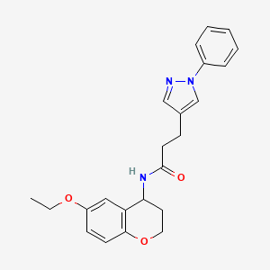 molecular formula C23H25N3O3 B6938901 N-(6-ethoxy-3,4-dihydro-2H-chromen-4-yl)-3-(1-phenylpyrazol-4-yl)propanamide 